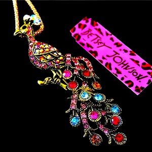 Betsey Johnson Rhinestone Peacock Necklace